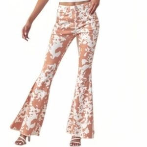 Women's Peach & White Printed Flare Jeans